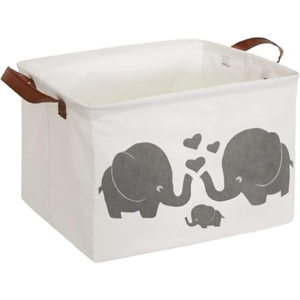 Rectangular Baby Storage Basket,Elephant Storage Bins with Handles for Nursery